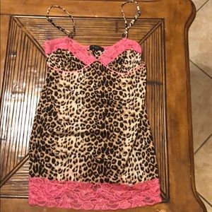 Animal Print Tank/Chemise w Pink Lace